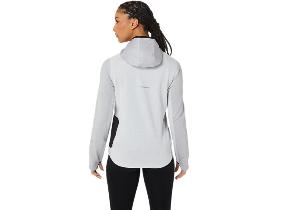 ASICS Women's Winter Run Long Sleeve Hoodie in Glacier Grey Heather/Performance Black