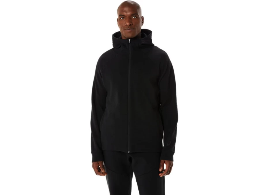ASICS Men's Performance Black Mobility Knit Hoodie - Lightweight Stretchable Running Jacket