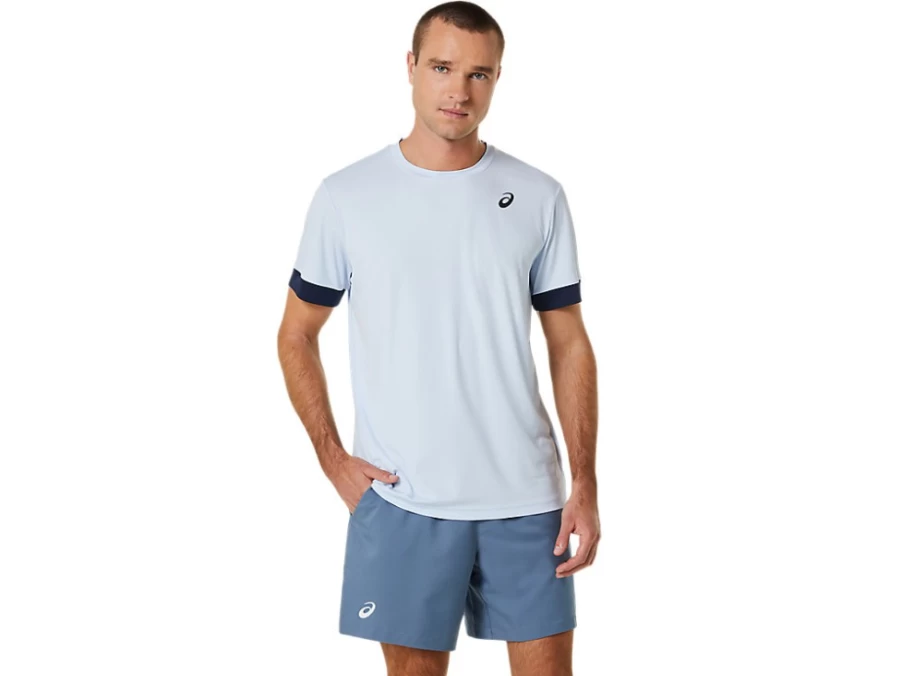 ASICS Men's Court Short Sleeve Tennis Top - Soft Sky/Midnight Performance Shirt