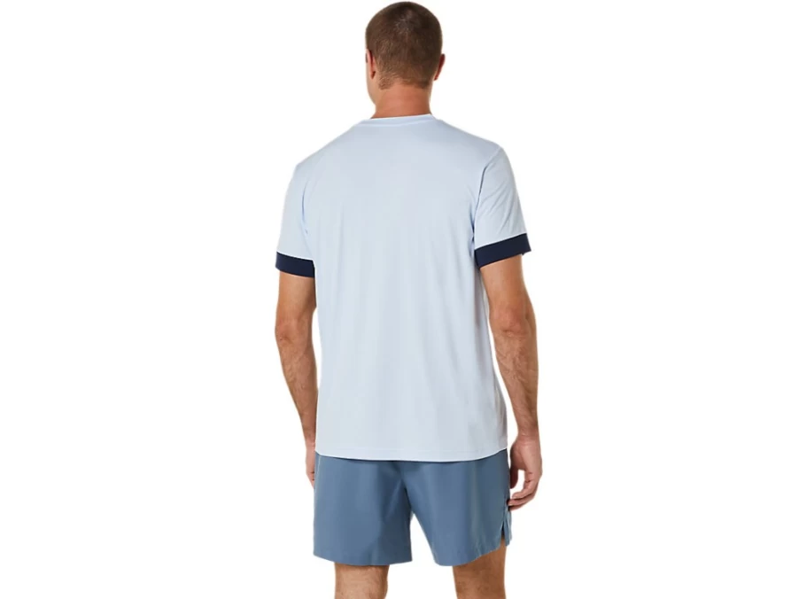 ASICS Men's Court Short Sleeve Tennis Top - Soft Sky/Midnight Performance Shirt