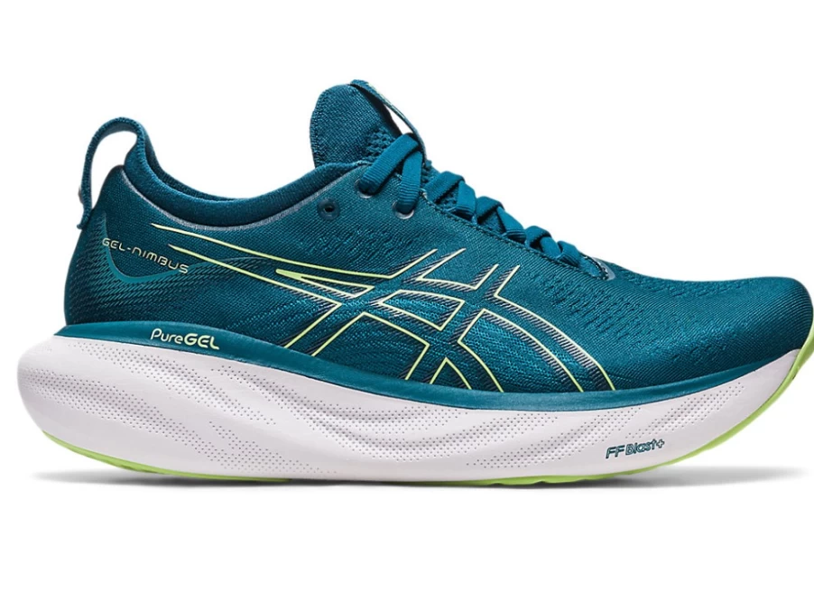 ASICS Women's Gel-Nimbus 25 Running Shoes in Ink Teal/Lime Green - Cushioned Support for Comfort