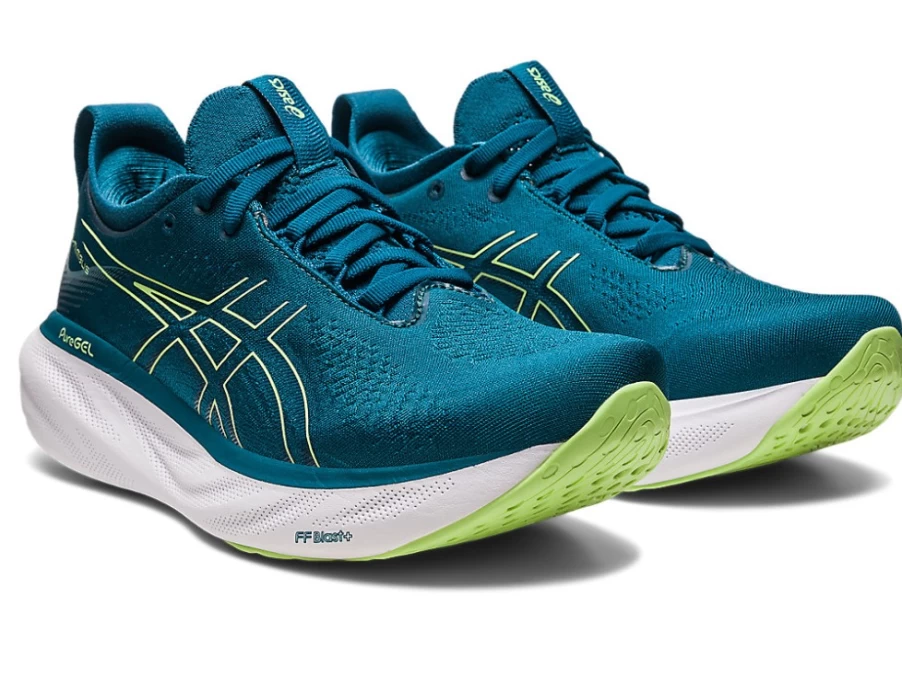 ASICS Women's Gel-Nimbus 25 Running Shoes in Ink Teal/Lime Green - Cushioned Support for Comfort