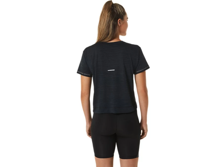 ASICS Women's Race Crop Top in Performance Black/Charcoal Grey - Athletic Running Shirt