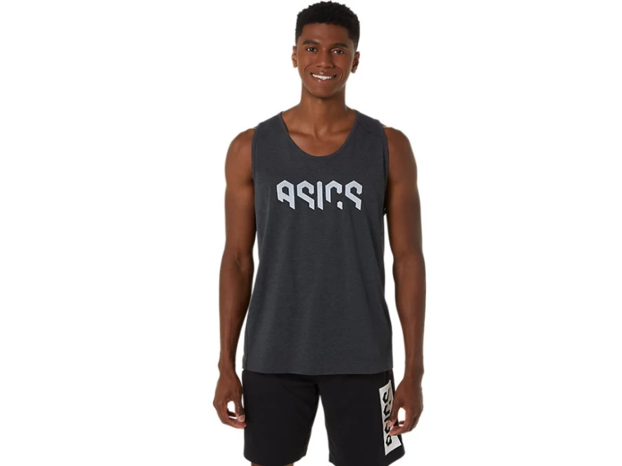 ASICS Men's Hex Graphic Cotton Blend Tank Top - Performance Black Heather