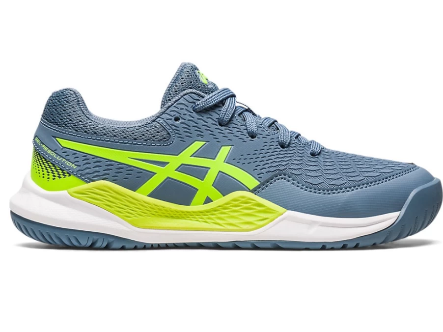 ASICS Kids Gel Resolution 9 GS Tennis Shoes in Steel Blue/Hazard Green