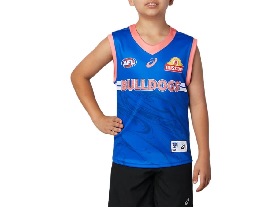 ASICS Electric Blue Western Bulldogs Replica Training Guernsey for Kids