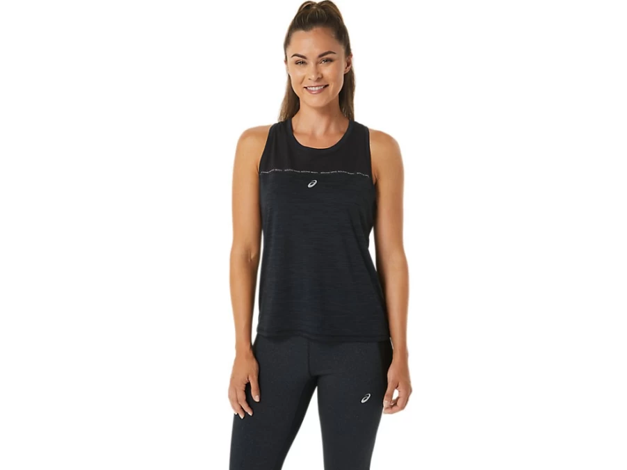 ASICS Women's Race Tank Top - Performance Black/Charcoal Grey - Running & Athletic Sleeveless Shirt
