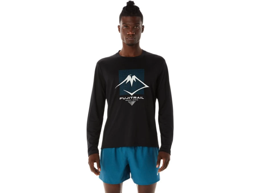 ASICS Men's Fujitrail Logo Long Sleeve Top in Performance Black