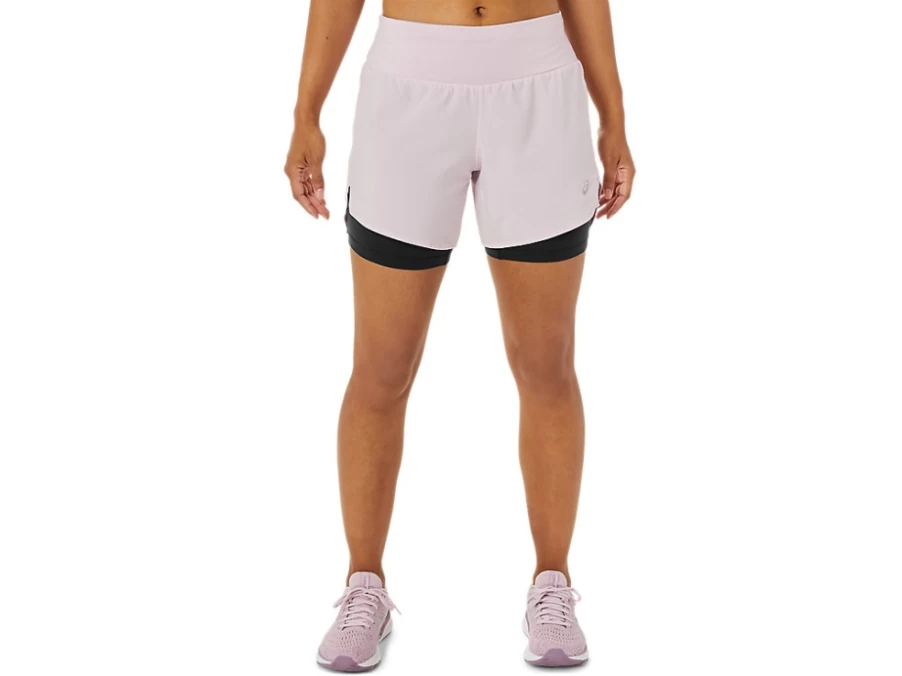 ASICS Women's Road 2-N-1 5.5 Inch Short in Barely Rose/Performance Black