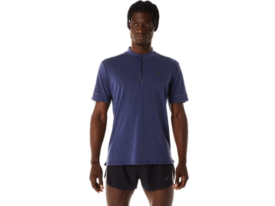 ASICS Men's Metarun 1/2 Zip Short Sleeve Top - Indigo Blue Running Shirt
