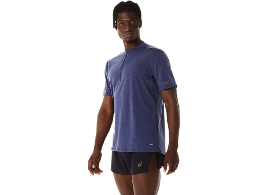 ASICS Men's Metarun 1/2 Zip Short Sleeve Top - Indigo Blue Running Shirt