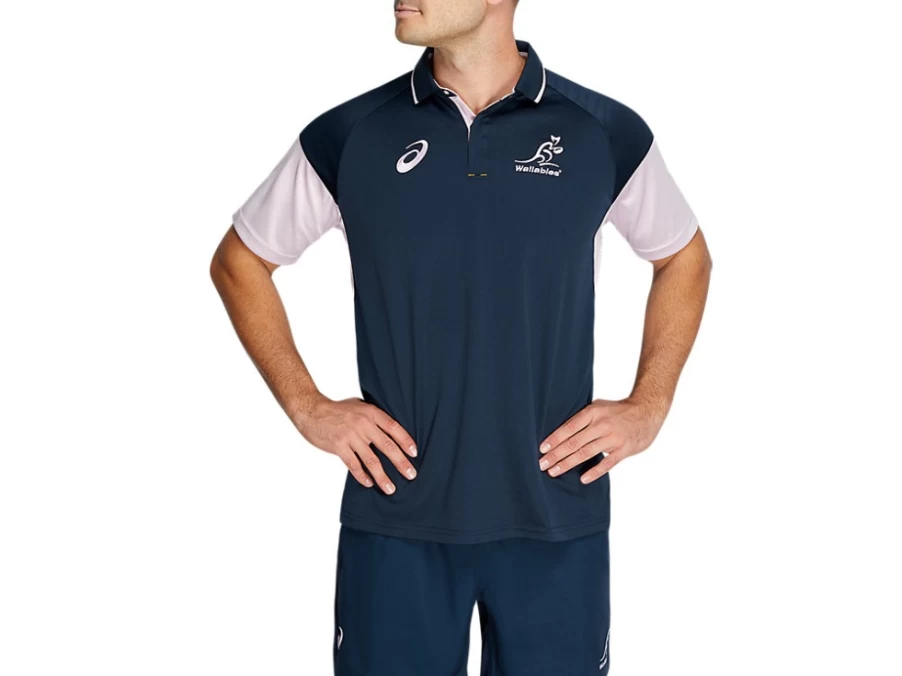 ASICS Men's French Blue Wallabies Training Polo Shirt for Rugby & Sports