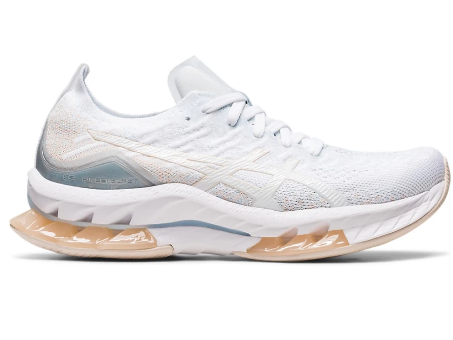 ASICS Women's Gel-Kinsei Blast Running Shoes in White/Mineral Beige - Cushioned Support for Comfort