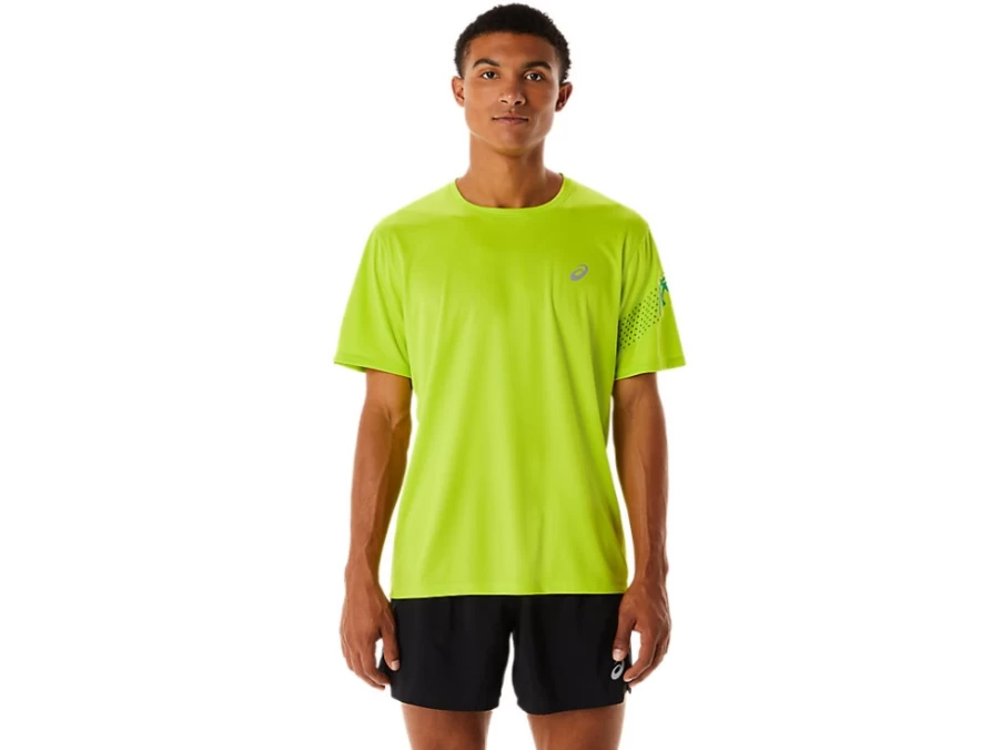 ASICS Men's Icon Short Sleeve T-Shirt in Lime Zest & Cilantro Color