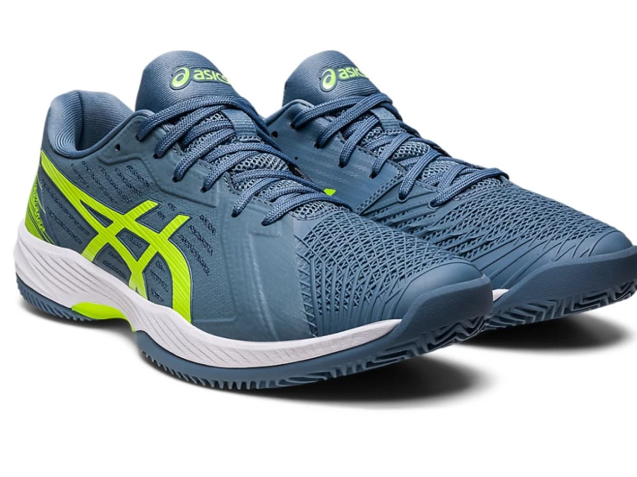 ASICS Solution Swift FF Herringbone Men's Tennis Shoes in Steel Blue/Hazard Green