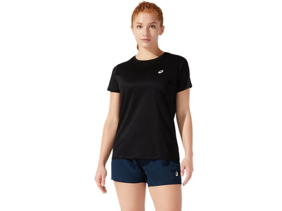 ASICS Women's Performance Black Silver Short Sleeved Top
