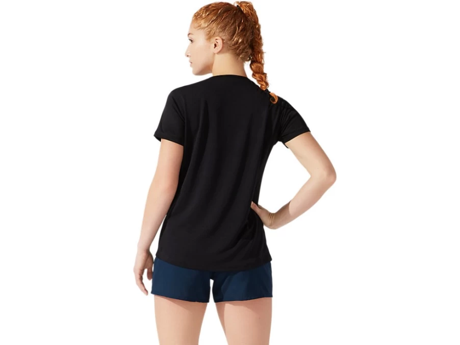ASICS Women's Performance Black Silver Short Sleeved Top