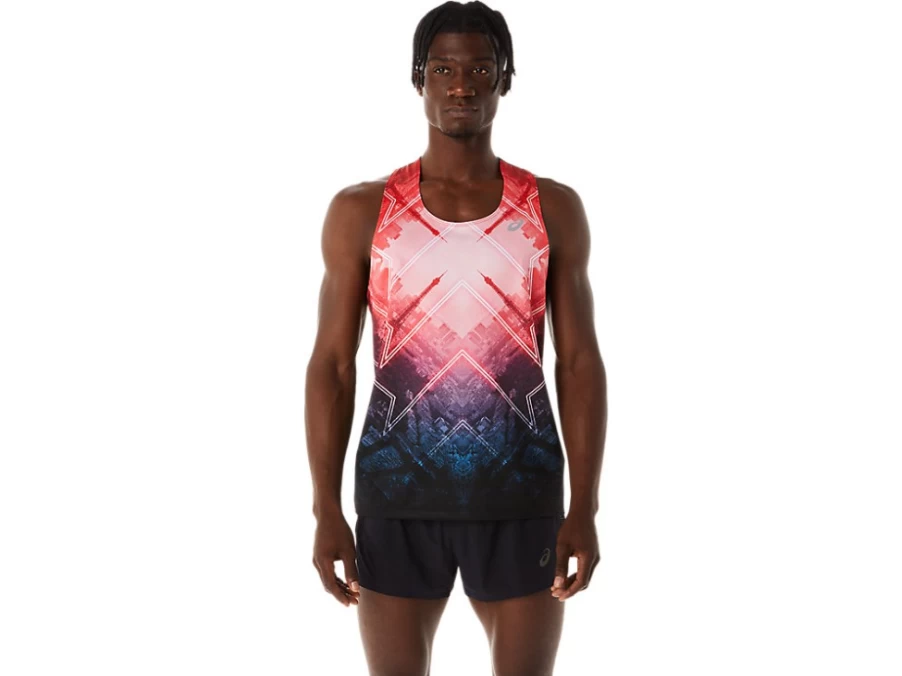 ASICS Men's Marathon Singlet - Pink Rave, Diva Pink & Indigo Blue Running Shirt