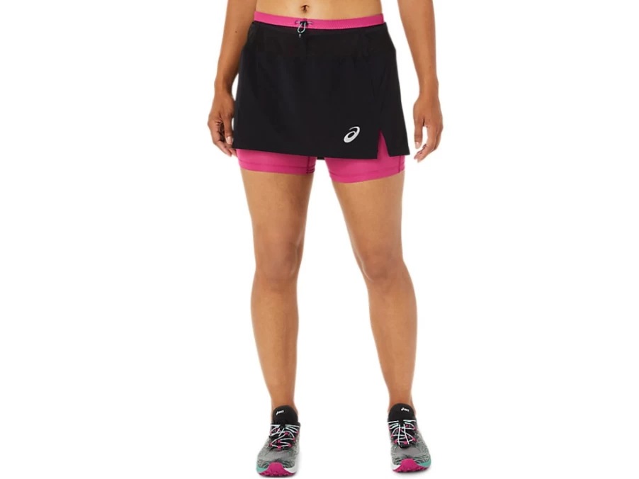 ASICS Womens Fujitrail Skort - Performance Black/Fuchsia Red Running Shorts for Women
