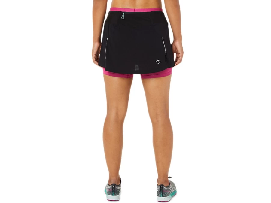 ASICS Womens Fujitrail Skort - Performance Black/Fuchsia Red Running Shorts for Women