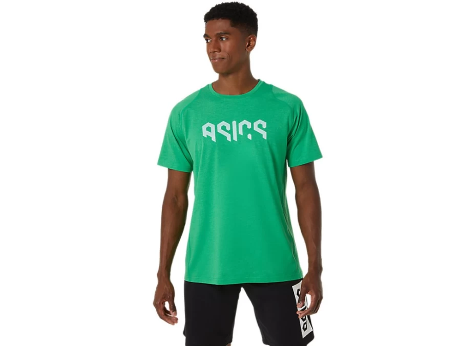 ASICS Men's Cilantro Heather Hex Graphic Cotton Blend Short Sleeve T-Shirt
