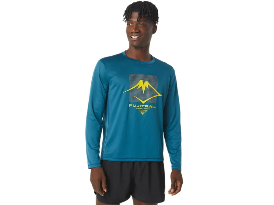 ASICS Men's Fujitrail Logo Long Sleeve Tee in Ink Teal - Running & Trail Top