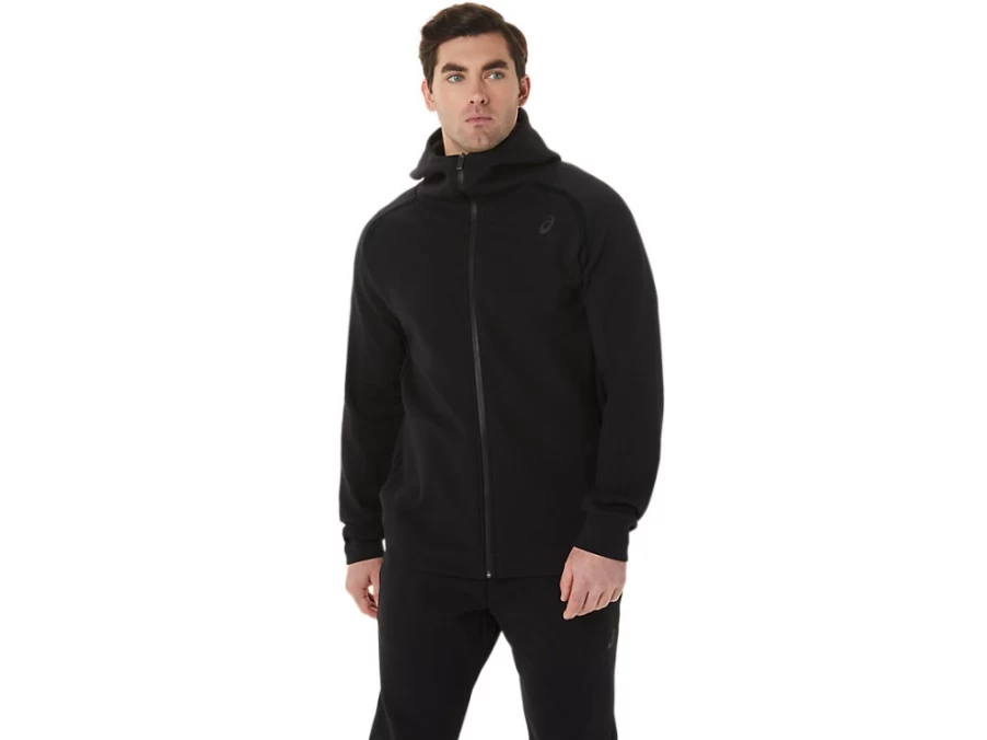 ASICS Men's Performance Black Mobility Knit Hoodie - Lightweight Stretch Running Jacket