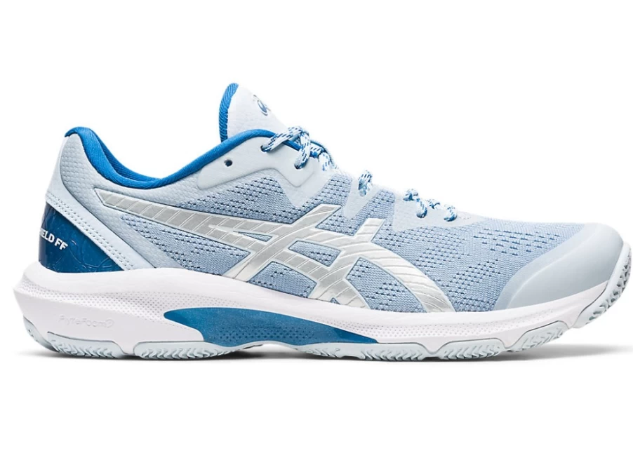 ASICS Women's Netburner Shield Volleyball Shoes in Sky/Pure Silver