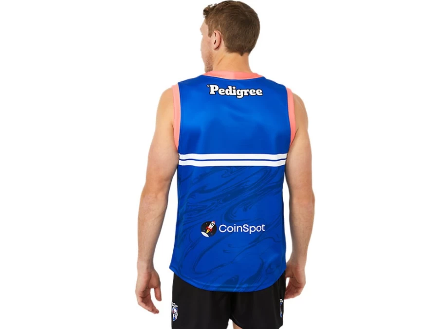 ASICS Mens Electric Blue Western Bulldogs Replica Training Guernsey - Official AFL Jersey