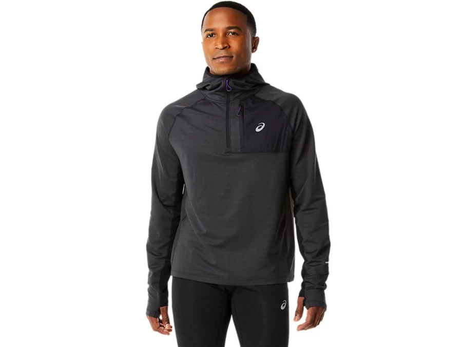 ASICS Men's Winter Run Long Sleeve Hoodie in Performance Black Heather