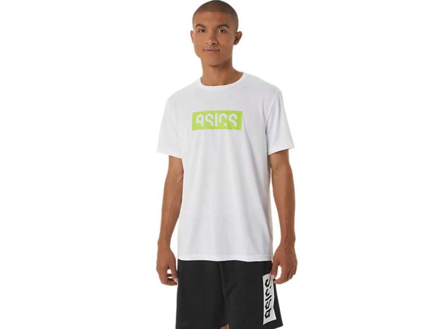 ASICS Men's Hex Graphic Dry Short Sleeve T-Shirt in Brilliant White & Lime Zest