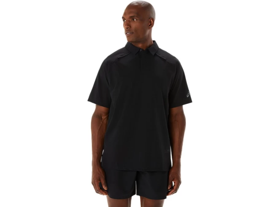 ASICS Men's Performance Black Jacquard Polo Shirt – Actibreeze Technology for Enhanced Comfort