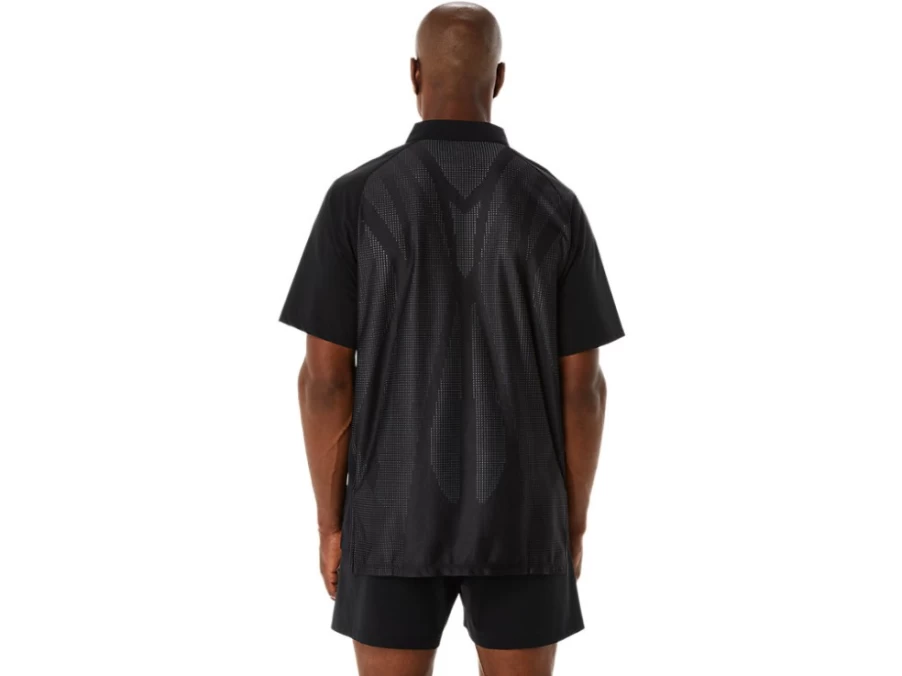 ASICS Men's Performance Black Jacquard Polo Shirt – Actibreeze Technology for Enhanced Comfort