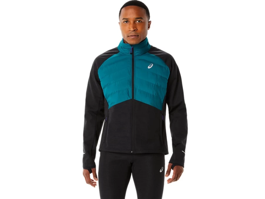 ASICS Men's Winter Run Jacket in Velvet Pine/Performance Black Heather for Cold Weather Training