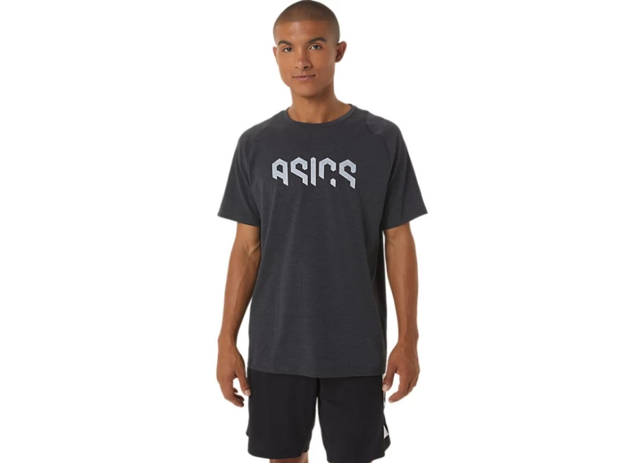 ASICS Men's Hex Graphic Cotton Blend Short Sleeve T-Shirt in Performance Black Heather