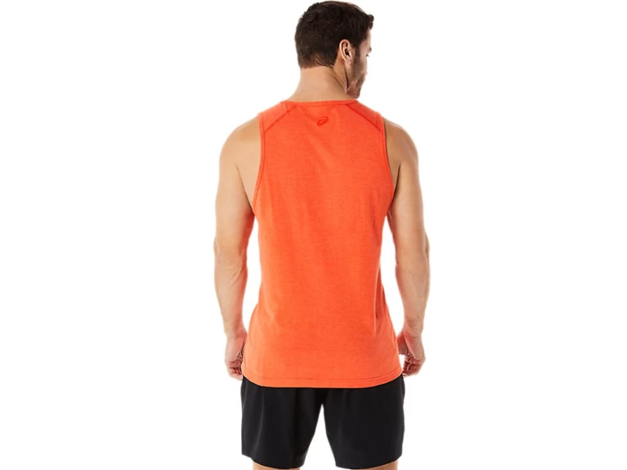 ASICS Men's Print Tank Top in Cherry Tomato Heather Color