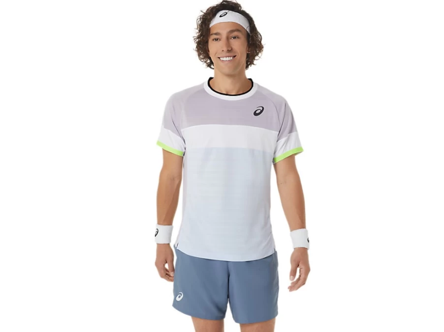 ASICS Men's Match Short Sleeve Top in Dusk Violet & Soft Sky