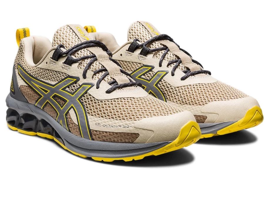 ASICS Men's Gel-Quantum 180 VII Running Shoes in Feather Grey/Vibrant Yellow