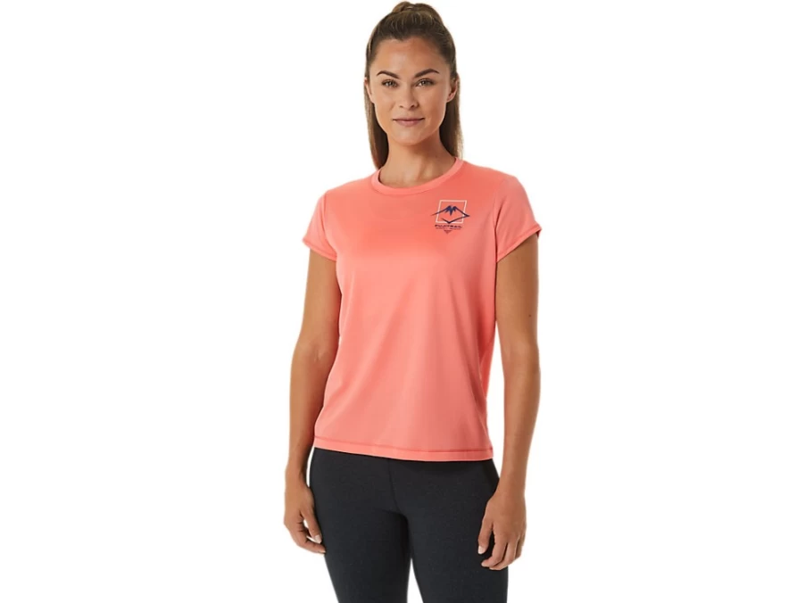ASICS Women's Fujitrail Logo Short Sleeve Top in Papaya