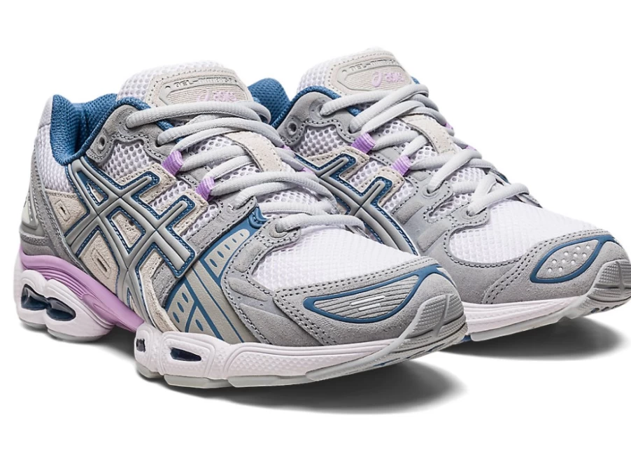 ASICS Women's Gel-Nimbus 9 Running Shoes in White/Mid Grey - Lightweight Cushioned Sneakers