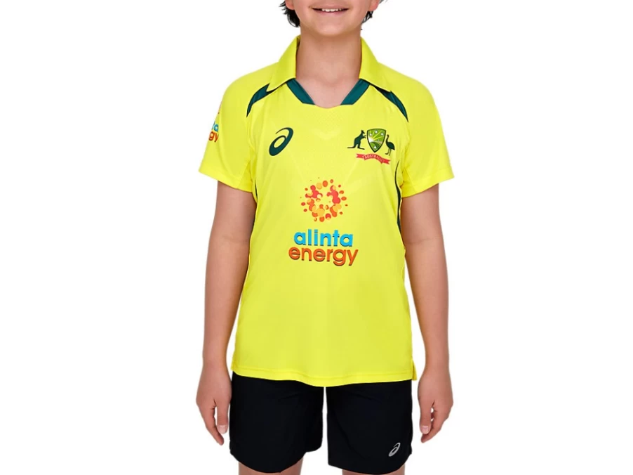 ASICS Kids' Cricket Australia Replica ODI Home Shirt - Blazing Yellow Youth Jersey