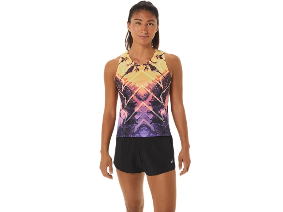 ASICS Women's Marathon Tank Top - Light Orange/Orange Pop/Amethyst Running Shirt