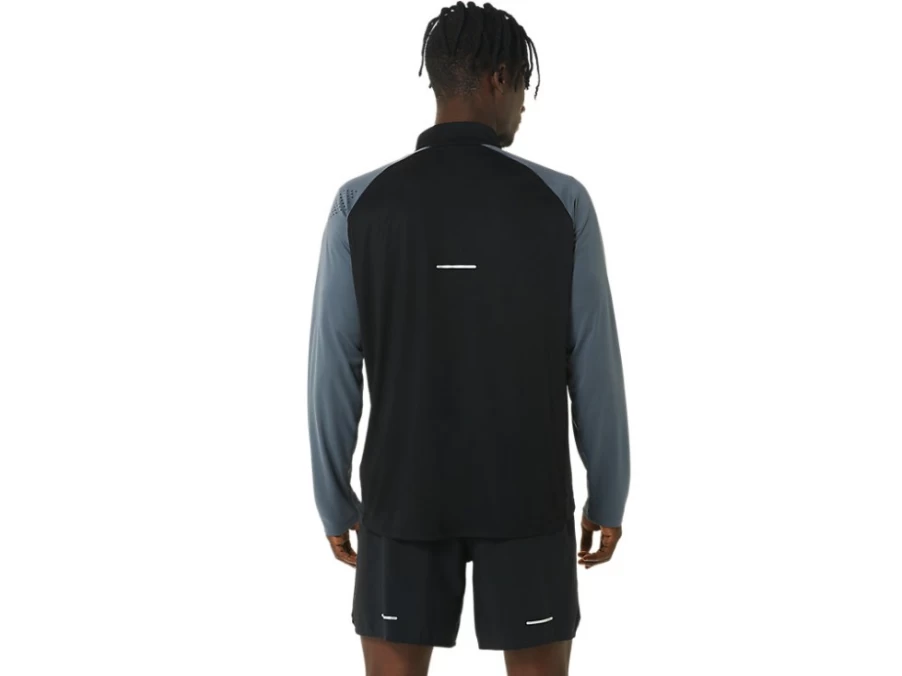 ASICS Men's Icon Long Sleeve 1/2 Zip Top in Performance Black & Carrier Grey