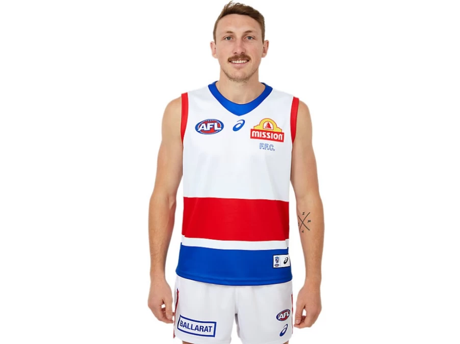 ASICS Mens Western Bulldogs Replica Clash Guernsey - Brilliant White Short Sleeved Football Jersey