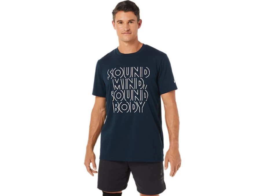 ASICS Men's French Blue Heritage Font Graphic Tee - Vintage Style Cotton T-Shirt