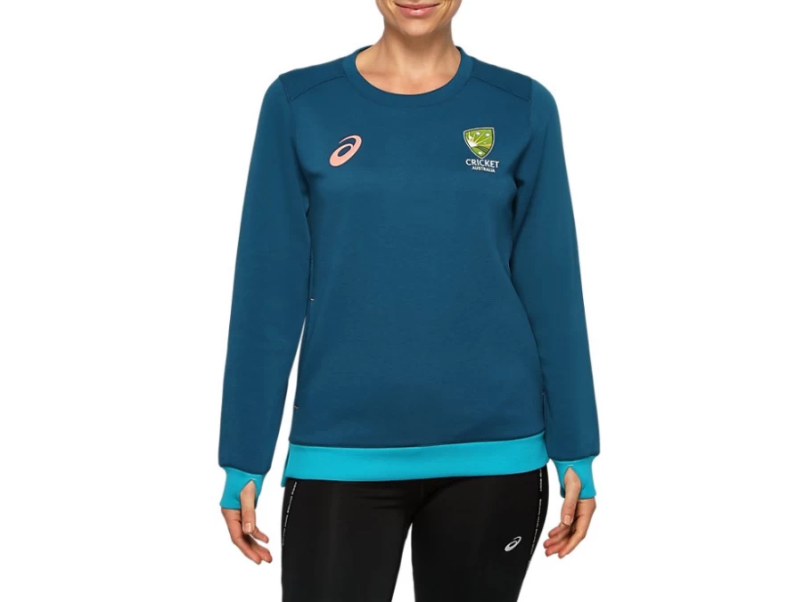 ASICS Womens Cricket Australia Crew Fleece Jacket - Deep Sea Teal