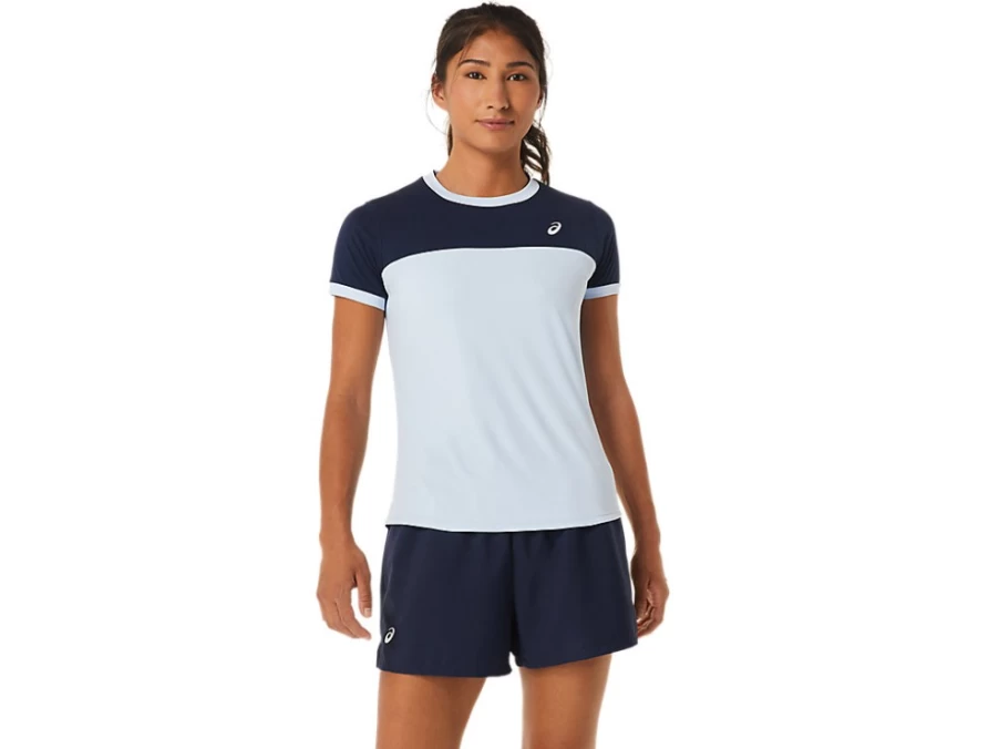 ASICS Women's Court Short Sleeve Top - Soft Sky/Midnight Tennis Shirt