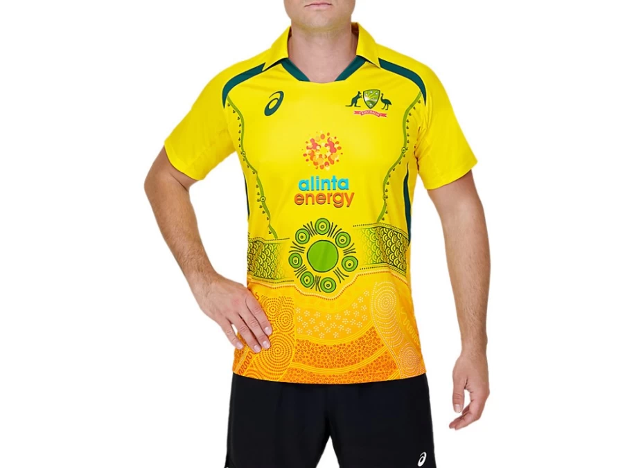 ASICS Men's Cricket Australia Indigenous Replica Shirt - Blazing Yellow Jersey