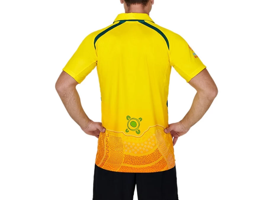 ASICS Men's Cricket Australia Indigenous Replica Shirt - Blazing Yellow Jersey