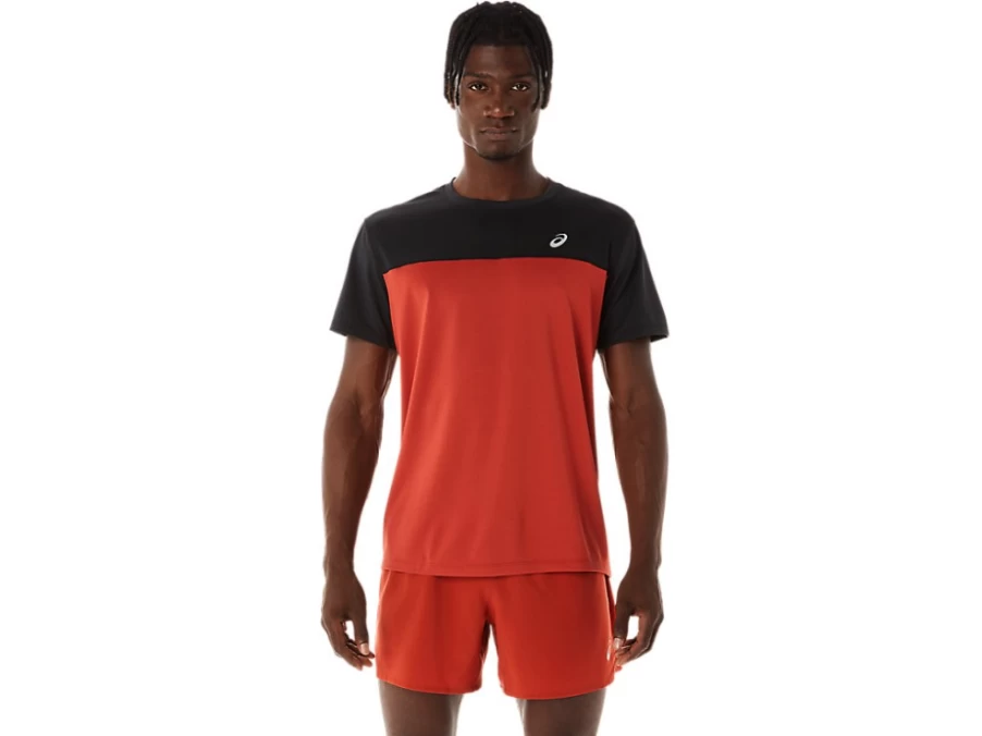 ASICS Men's Race Short Sleeve Top - Performance Black/Spice Latte Running Shirt